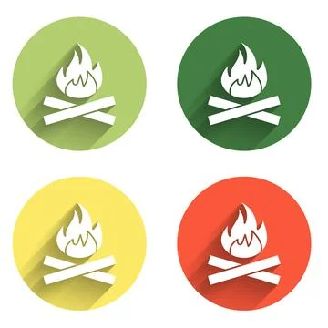 Set Campfire icon isolated with long shadow background. Burning bonfire wit.. Stock Illustration