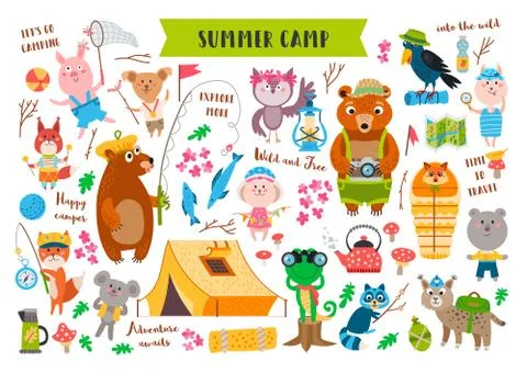 Set of camping animals in the forest Stock Illustration