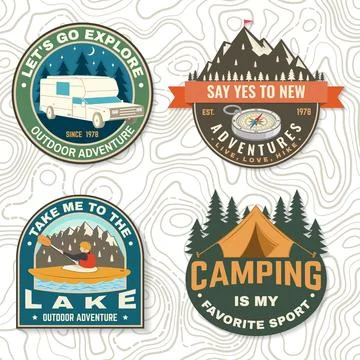 Set of camping badges Logo Patch. Vector illustration. Concept for shirt or logo Illustrazione stock
