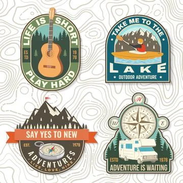 Set of camping badges Logo Patch. Vector illustration. Concept for shirt or logo 스톡 일러스트
