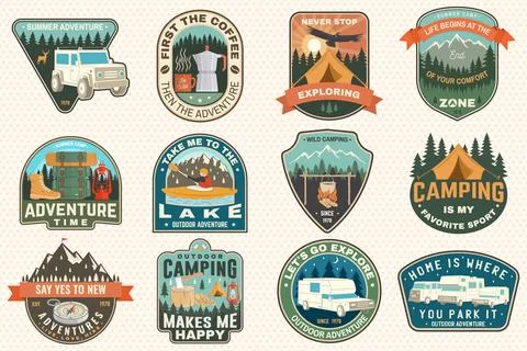 Set of camping badges Logo Patch. Vector illustration. Concept for shirt or logo Stock Illustration
