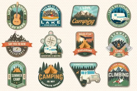 Set of camping badges Logo Patch. Vector illustration. Concept for shirt or logo Stock Illustration