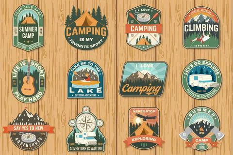 Set of camping badges Logo Patch. Vector illustration. Concept for shirt or logo Illustrazione stock