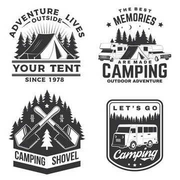 Set of camping badges, patches. Vector illustration. Concept for shirt or logo Stock Illustration