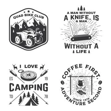 Set of camping badges, patches. Vector illustration. Concept for shirt or logo Stock Illustration