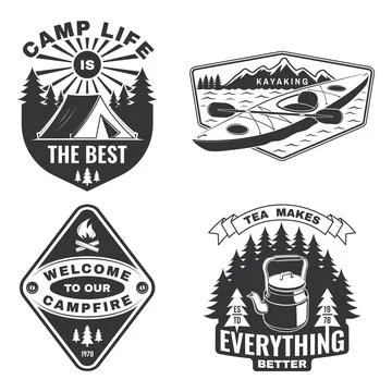 Set of camping badges, patches. Vector illustration Concept for shirt or logo Stock Illustration