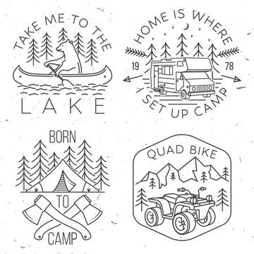 Set of camping badges, patches. Vector illustration. Concept for shirt or logo Stock Illustration