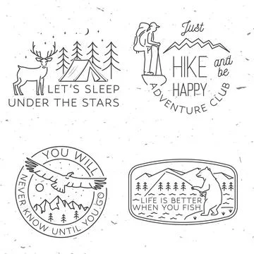 Set of camping badges, patches. Vector. Concept for shirt or logo, print, stamp Stock Illustration