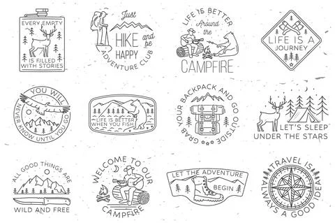 Set of camping badges, patches. Vector. Concept for shirt or logo, print, stamp Stock Illustration