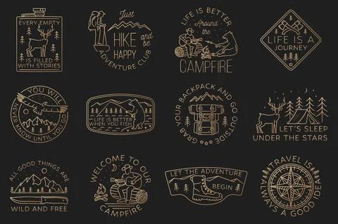 Set of camping badges, patches. Vector. Concept for shirt or logo, print, stamp Stock Illustration