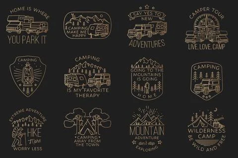 Set of camping badges, patches. Vector. Concept for shirt or logo, print, stamp Stock Illustration