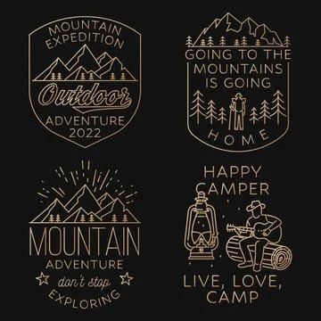 Set of camping badges, patches. Vector. Concept for shirt or logo, print, stamp Stock Illustration