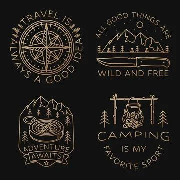 Set of camping badges, patches. Vector illustration. Concept for shirt or logo Stock Illustration