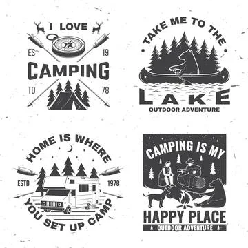 Set of camping badges. Vector. Concept for shirt or logo, print, stamp or tee Stock Illustration