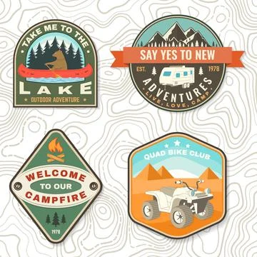 Set of camping badges. Vector Patch or sticker. Concept for shirt or logo, print Stock Illustration