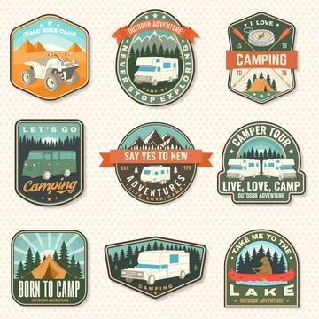 Set of camping badges. Vector Patch or sticker. Concept for shirt or logo, print Stock Illustration