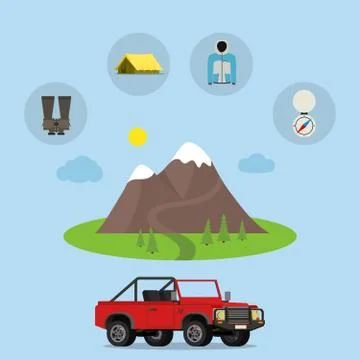 Set of camping equipment symbols vector icons Stock Illustration