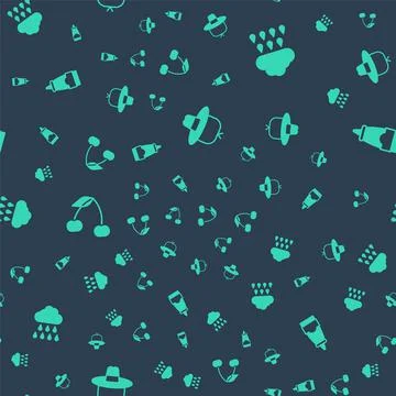 Set Camping hat, Cloud with rain, Cherry and Sauce bottle on seamless pattern Stock Illustration