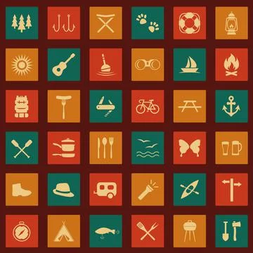 Set camping icons Stock Illustration