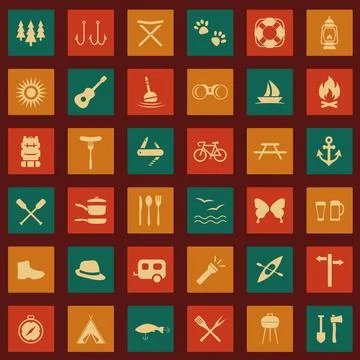 Set camping icons vector set camping icons, travel equipment, tent, compas... Stock Photos
