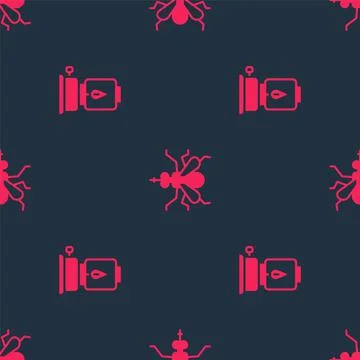 Set Camping lantern and Mosquito on seamless pattern. Vector Stock Illustration