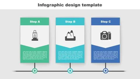 Set Camping lantern, Mountains and Photo camera. Business infographic templ.. Stock Illustration