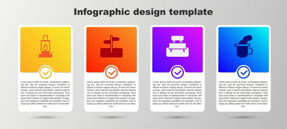 Set Camping lantern, Road traffic sign, Bench and Cup of tea. Business info.. Stock Illustration