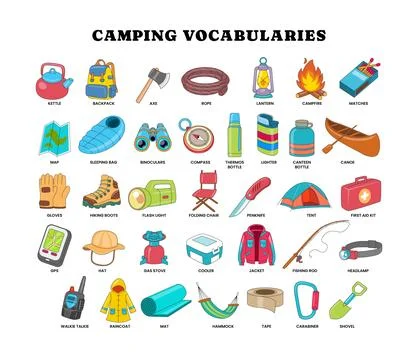 Set of camping object collection for education poster, camping icon element.. Stock Illustration