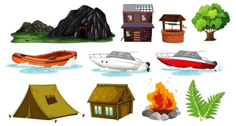 Set of camping objects and elements Stock Illustration