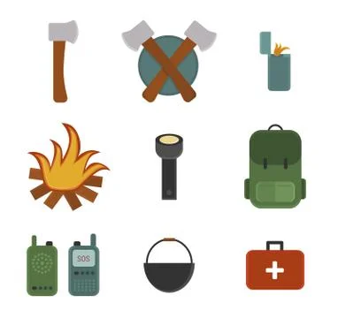 Set of camping objects Stock Illustration