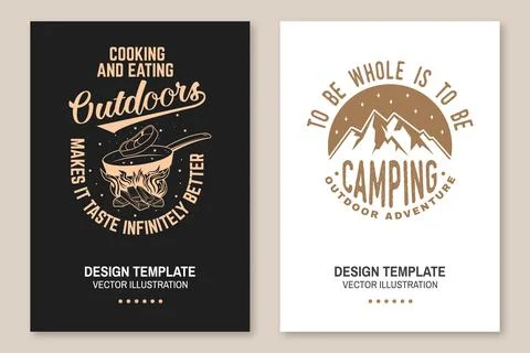 Set of camping poster design. Vector. Outdoor adventure. Design with forest.. Stock Illustration