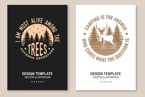 Set of camping poster design. Vector. Outdoor adventure. Design with elk an.. Stock Illustration