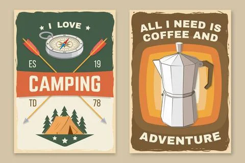 Set of camping retro posters. Vector illustration. Concept for badge, patch Stock Illustration