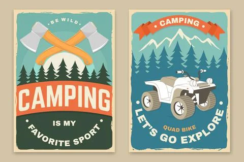 Set of camping retro posters. Vector illustration. Concept for shirt or logo Stock Illustration