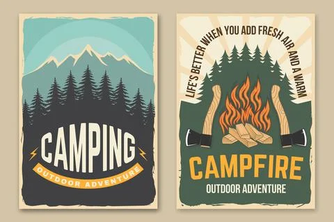 Set of camping retro posters. Vector illustration. Concept for shirt or logo, Stock Illustration