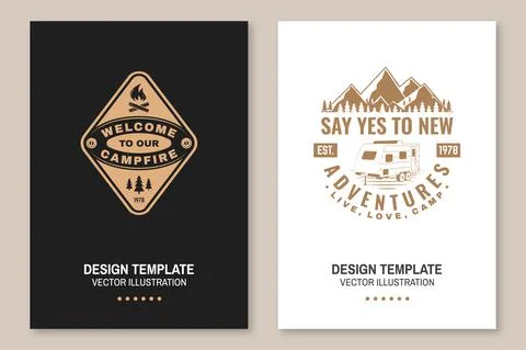 Set of camping template. Vector. Flyer, brochure, banner, poster design with 스톡 일러스트