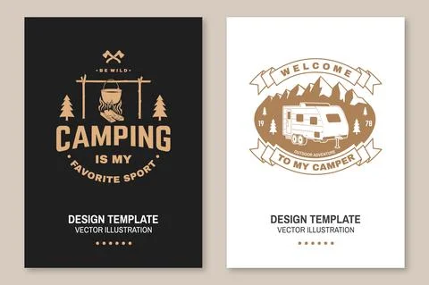 Set of camping template. Vector. Flyer, brochure, banner, poster design with イラスト素材