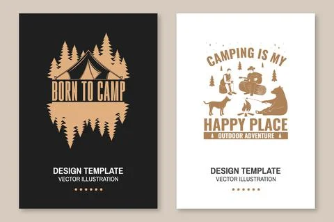 Set of camping template. Vector. Flyer, brochure, banner, poster design with Stock Illustration