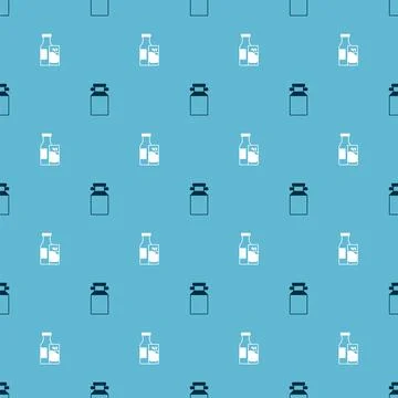 Set Can container for milk and Bottle and glass on seamless pattern. Vector Illustrazione stock
