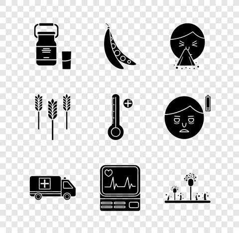 Set Can container for milk, Kidney beans, Handkerchief to his runny nose Stock Illustration