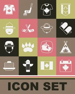 Set Canada day with maple leaf, Indian teepee or wigwam, Christmas mitten Illustrazione stock