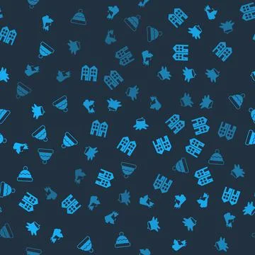 Set Canada map, House, Tree stump and Beanie hat on seamless pattern. Vector Stock Illustration