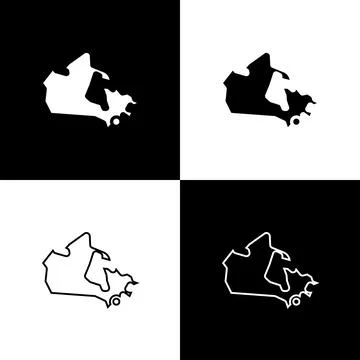 Set Canada map icon isolated on black and white background. Vector Stock Illustration