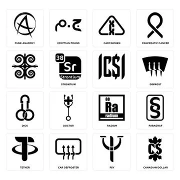 Set of canadian dollar, psy, tether, radium, dick, , carcinogen, punk anarchy 無料イラスト素材
