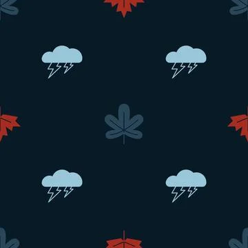 Set Canadian maple leaf, Chestnut and Cloud and lightning on seamless pattern Stock Illustration