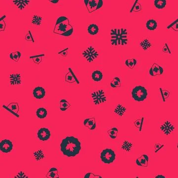 Set Canadian maple leaf, Heart shaped Canada flag, ranger hat and Snowflake on 스톡 일러스트