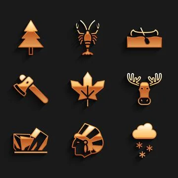 Set Canadian maple leaf, Native American Indian, Cloud with snow, Moose head Stock Illustration