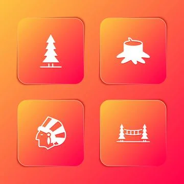Set Canadian spruce, Tree stump, Native American Indian and Capilano Suspensi Illustration