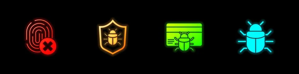 Set Cancelled fingerprint, System bug, credit card and icon. Vector イラスト素材