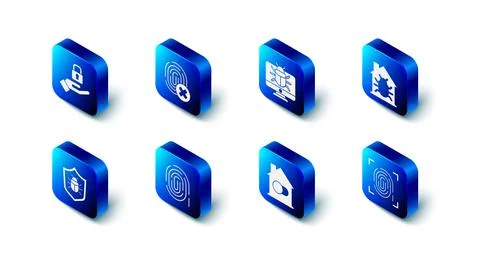 Set Cancelled fingerprint, System bug on monitor, House system, Fingerprint Ilustración de archivo